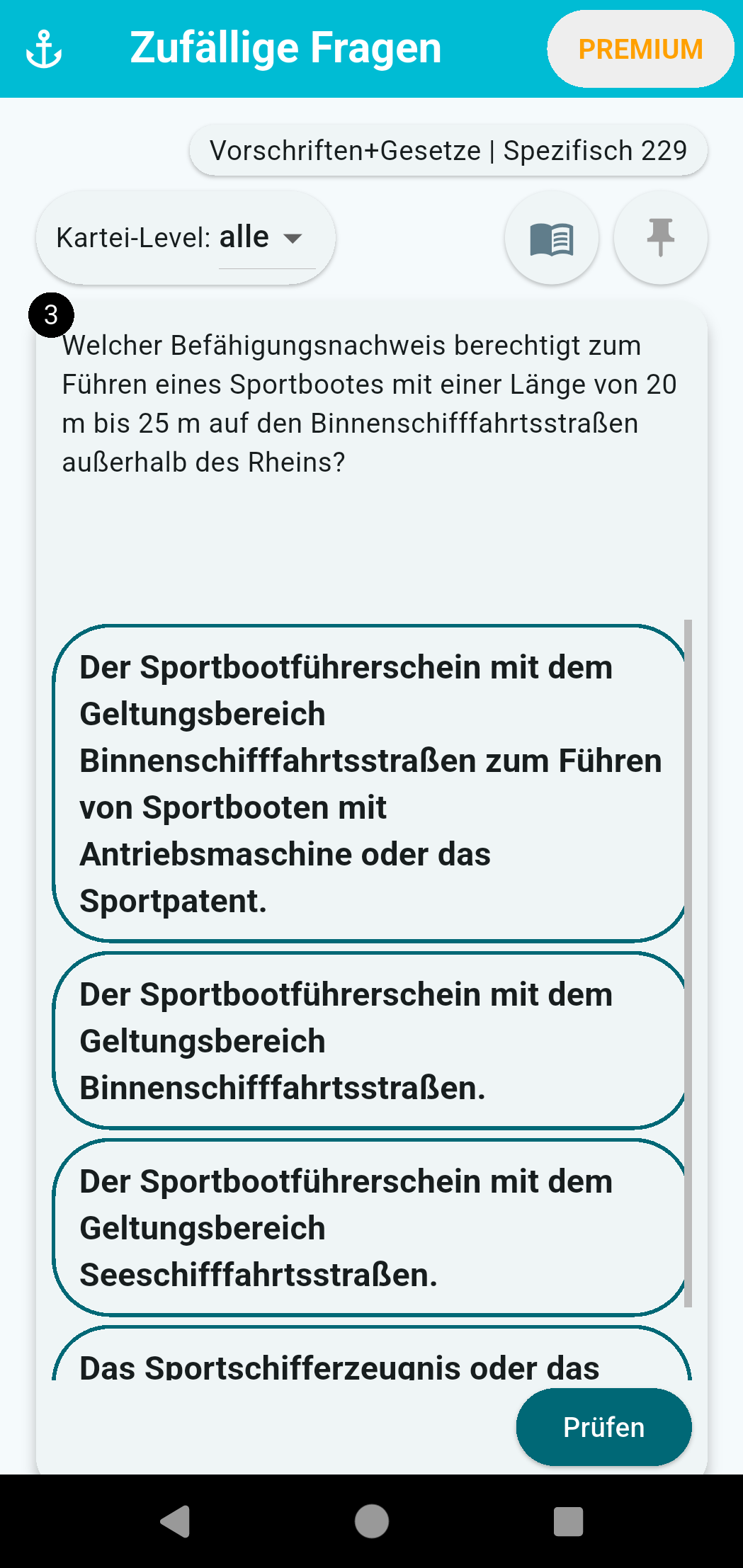Eine Binnen-Frage mit den vier Antwortmöglichkeiten.