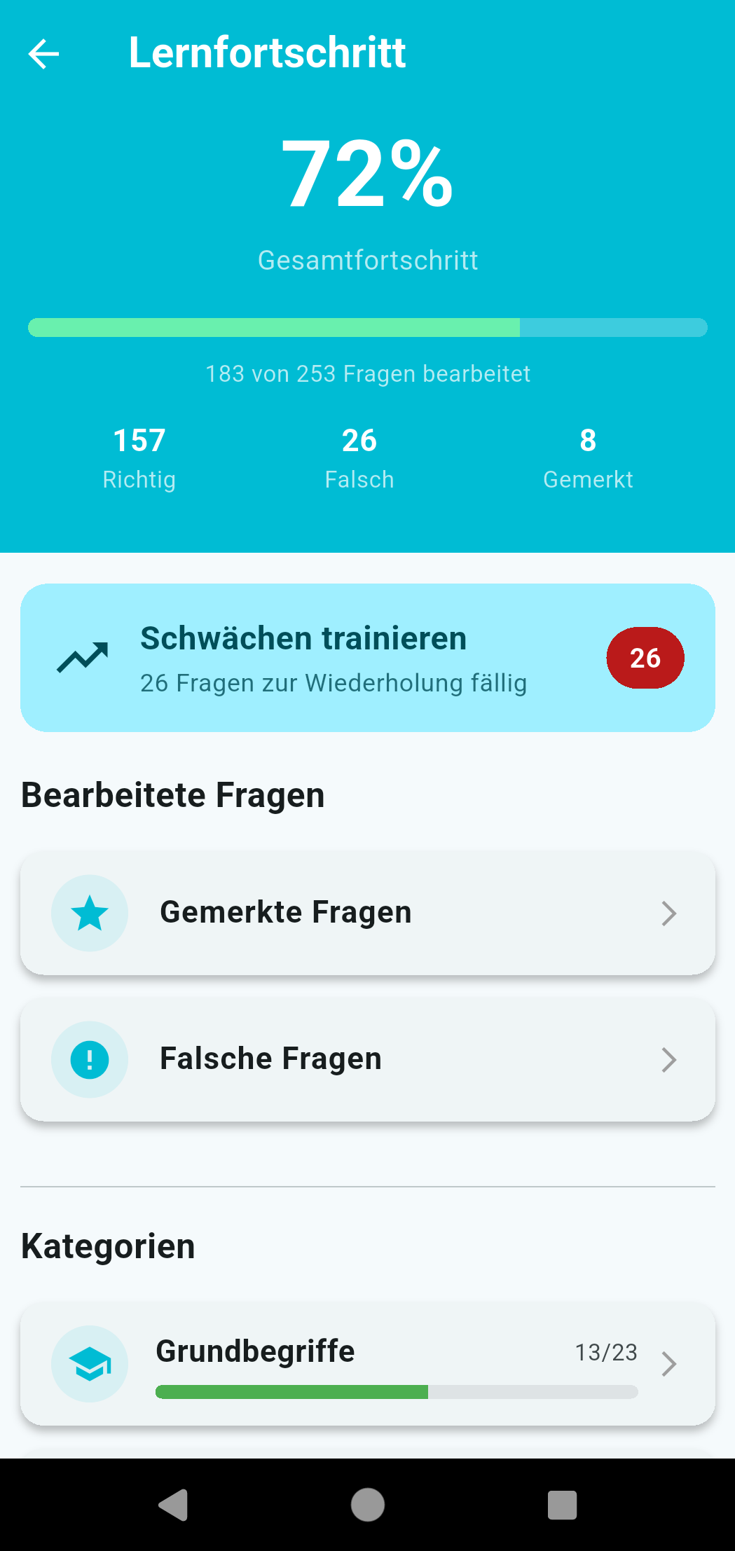 Die Fortschrittsansicht der Binnen-App.