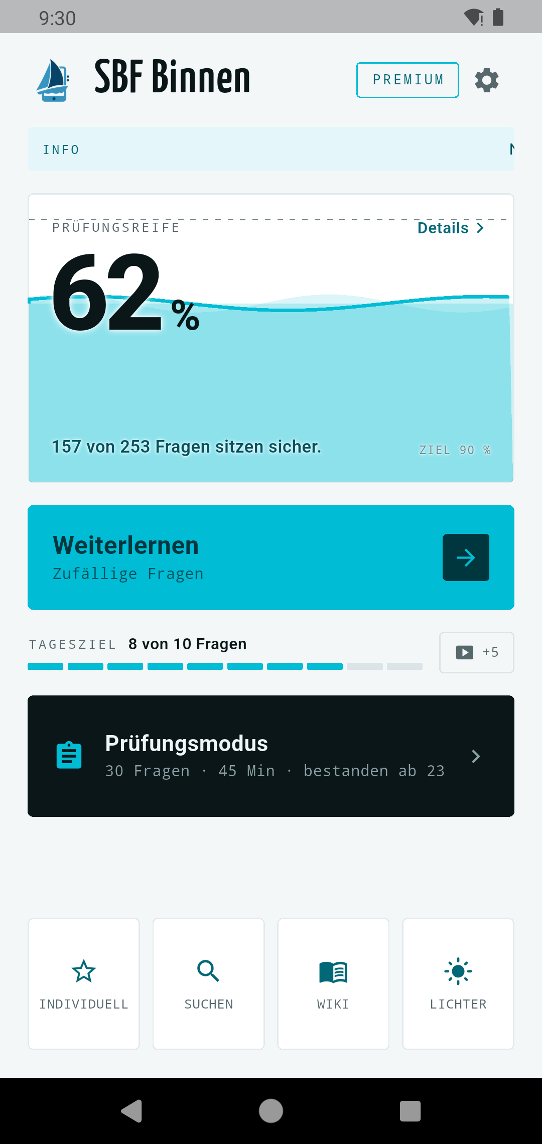 Die SBF-Binnen-Trainer-App auf einem Smartphone.
