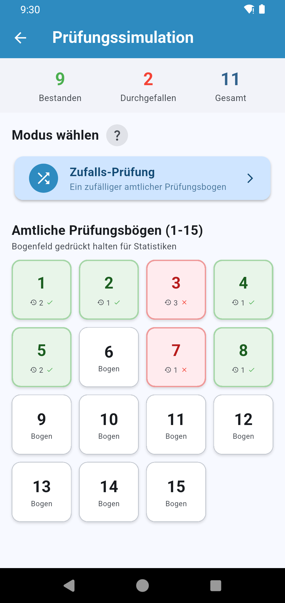 Ein abgeschlossener Prüfungsbogen mit dem Ergebnis.