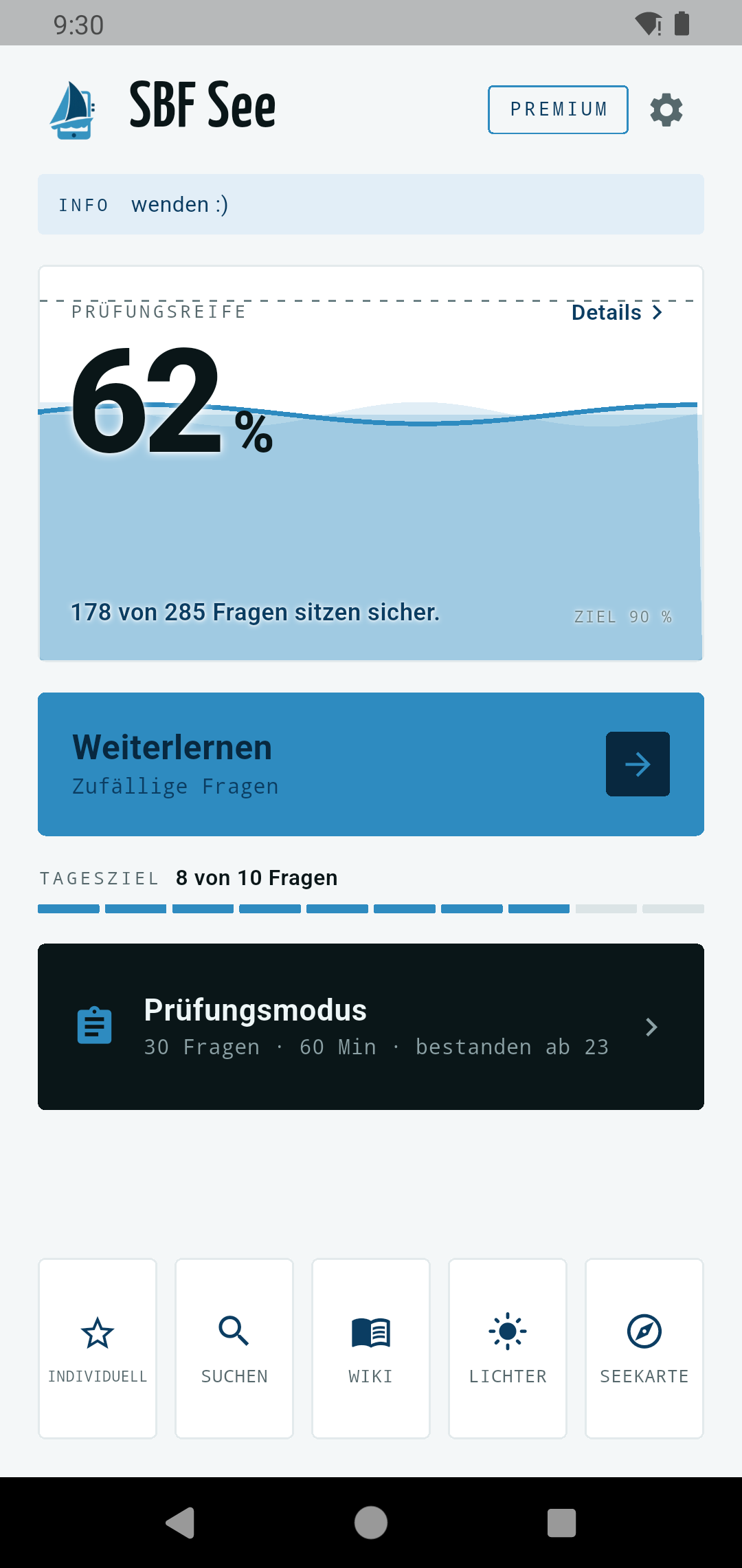 Die SBF-See-Trainer-App auf einem Smartphone.